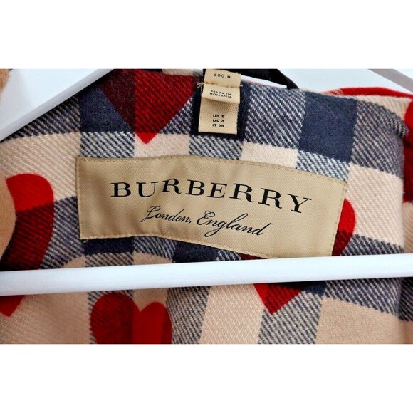 Burberry Women Size 4 (UK 6) Brown Baysbrooke Wool Check & Hearts Duffle Coat - Picture 14 of 16